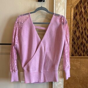 Pink Lace Sleeve Sweater